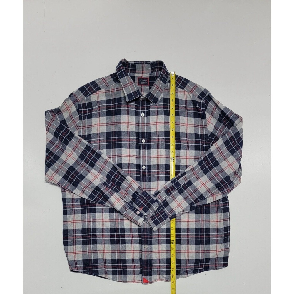 Untuckit Campeneta Soft Flannel Gray Blue Plaid Button Up L/S Shirt Men's XXL